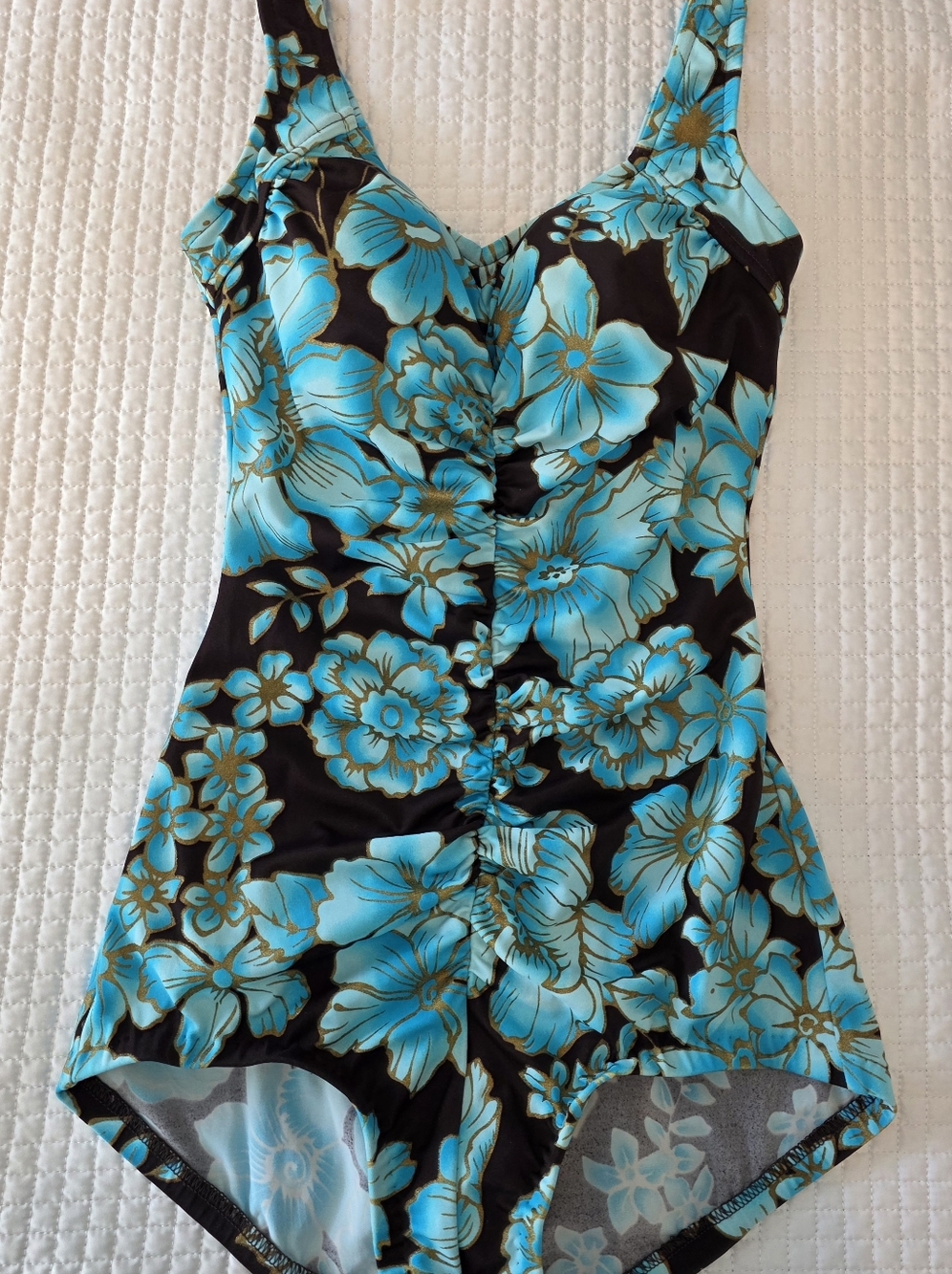 Maxine of Hollywood Turquoise & Brown Floral One-Piece Swimsuit